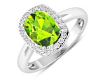 2.22ctw Green Peridot and Diamond 14K White Gold Halo Ring