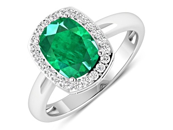 Picture of 1.96ctw Green Emerald and Diamond 14K White Gold Halo Ring