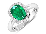 1.96ctw Green Emerald and Diamond 14K White Gold Halo Ring