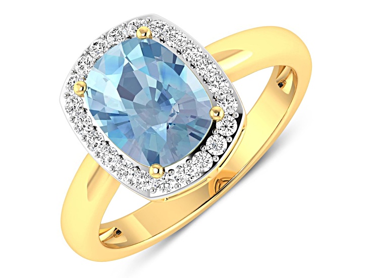 1.87ctw Blue Aquamarine and Diamond 14K Yellow Gold Halo Ring