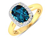 2.17ctw London Blue Topaz and Diamond 14K Yellow Gold Halo Ring