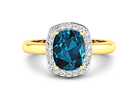 2.17ctw London Blue Topaz and Diamond 14K Yellow Gold Halo Ring