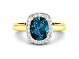2.17ctw London Blue Topaz and Diamond 14K Yellow Gold Halo Ring