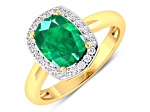 1.96ctw Green Emerald and Diamond 14K Yellow Gold Halo Ring