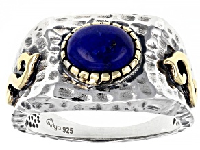 Mens Blue Lapis Lazuli Two-Tone Silver Ring