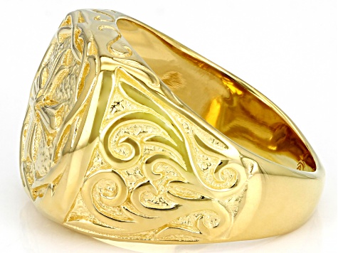 18k Yellow Gold Over Silver Mens Cross Design Ring