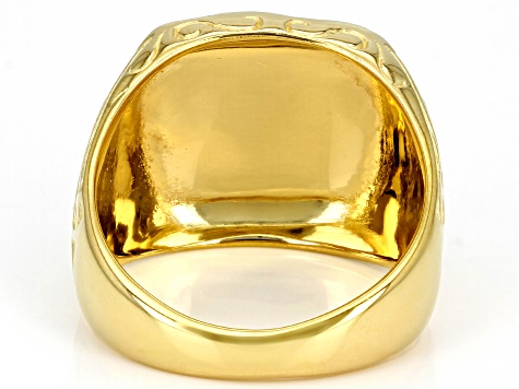 18k Yellow Gold Over Silver Mens Cross Design Ring