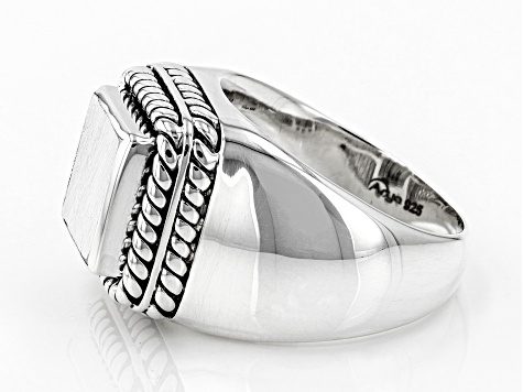 Black Onyx Sterling Silver Overlay Ring Size 9 US Sizable Ancient Style Handmade Jewelry