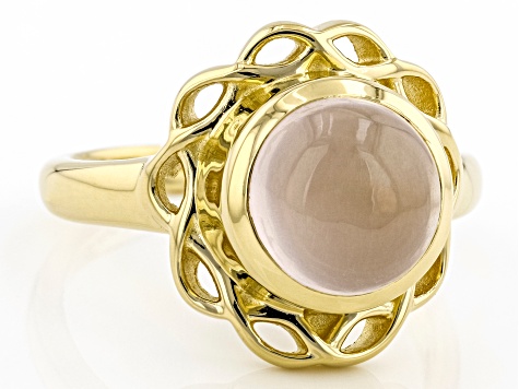Pink Rose Quartz 18K Yellow Gold Over Silver Ring