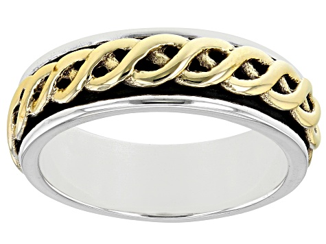 Sterling Silver and Brass Mens Spinner Band Ring