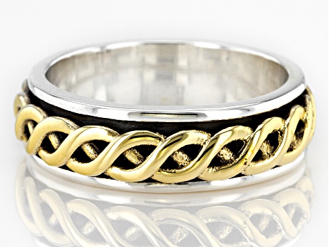 Sterling Silver and Brass Mens Spinner Band Ring