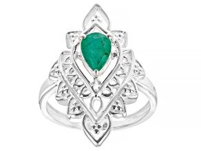 Green Emerald "May Birthstone" Sterling Silver Ring 0.58ct