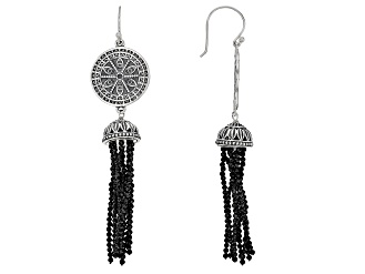 Black Spinel Silver Chandelier Earrings