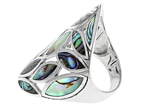 Multi-Color Abalone Shell Rhodium Over Sterling Silver Open