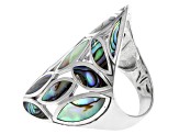 Multi Color Marquise Abalone Shell Rhodium Over Sterling Silver Open Design Ring