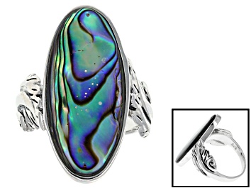 Picture of Multi Color Abalone Shell Rhodium Over Sterling Silver Ring