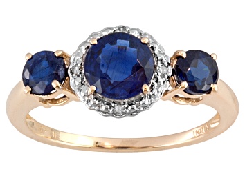 Picture of 1.73ctw Round Nepalese Kyanite With .02ctw Round White Diamond Accent 10k Yellow Gold 3-Stone Ring