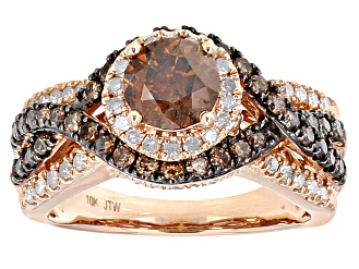 Champagne And White Diamond 10k Rose Gold Center Design Ring 2.00ctw