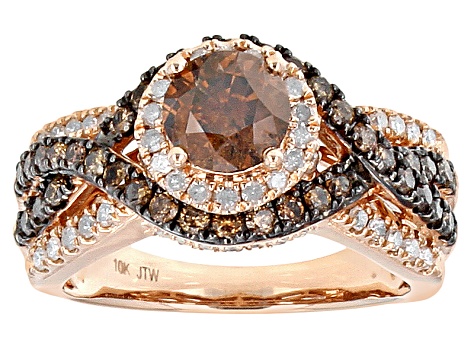 Champagne And White Diamond 10k Rose Gold Center Design Ring 2.00ctw