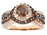Champagne And White Diamond 10k Rose Gold Center Design Ring 2.00ctw