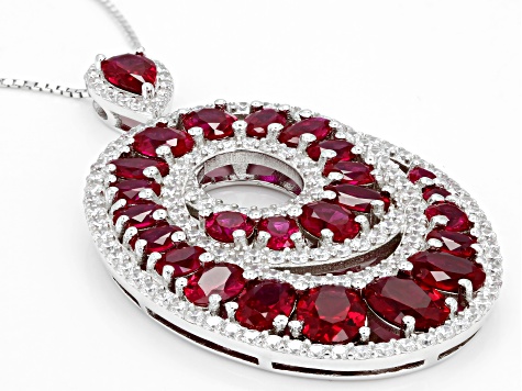 Red Lab Created Ruby Rhodium Over Silver Pendant with Chain 8.59ctw