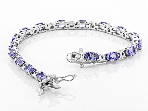 Blue Tanzanite Rhodium Over Sterling Silver Bracelet 5.86ctw