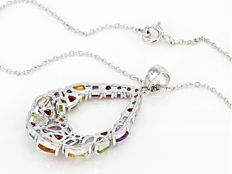 Multi-color Mixed-Gem silver pendant with chain 3.48ctw - AEH075