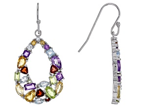 Multi-Color Mixed Gem Rhodium Over Silver Earrings 4.47ctw