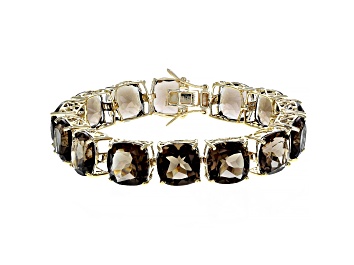 Picture of Brown smoky quartz 18k yellow gold over sterling silver bracelet 85.00ctw