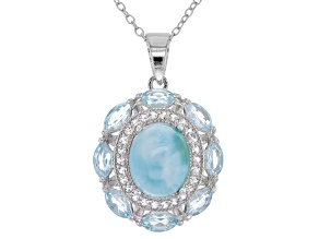 Blue Larimar Rhodium Over Sterling Silver Pendant With Chain 1.86ctw