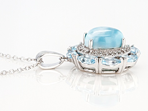 Blue Larimar Rhodium Over Sterling Silver Pendant With Chain 1.86ctw