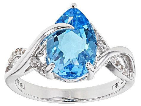 Blue Topaz Rhodium Over Sterling Silver Ring 3.70ctw