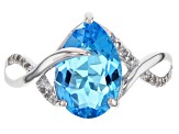 Blue Topaz Rhodium Over Sterling Silver Ring 3.70ctw