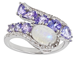 White Rainbow Moonstone Rhodium Over Sterling Silver Ring 1.51ctw