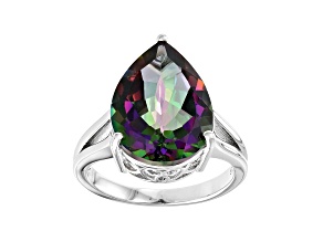Mystic Fire(R) green topaz rhodium over silver ring 8.62ct