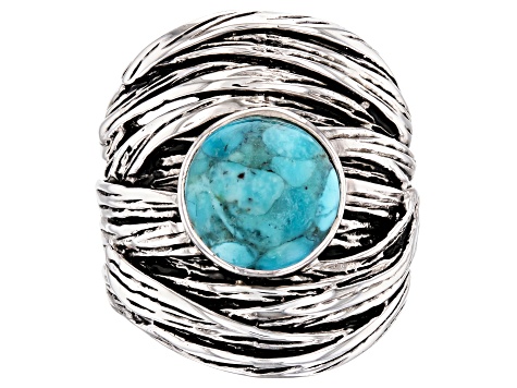 Blue Turquoise Rhodium Over Sterling Silver Ring