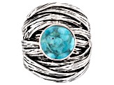 Blue Turquoise Rhodium Over Sterling Silver Ring