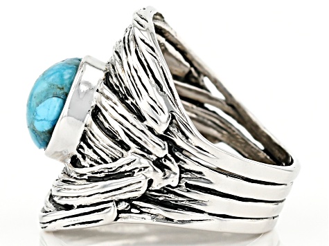 Blue Turquoise Rhodium Over Sterling Silver Ring