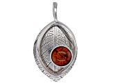 Orange amber rhodium over sterling silver leaf pendant
