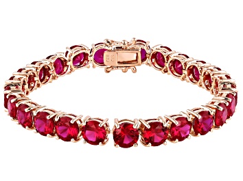 Picture of Red lab created ruby 18k rose gold over silver bracelet 38.25ctw