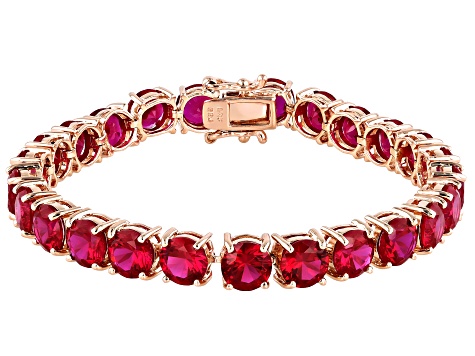 Red lab created ruby 18k rose gold over silver bracelet 38.25ctw