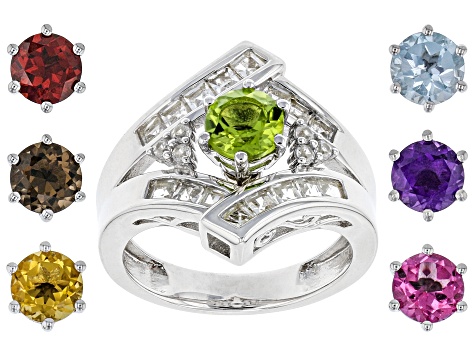 Mixed Interchangeable Gems Rhodium Over Silver Ring Set 6.11ctw