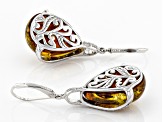 Orange amber rhodium over sterling silver earrings