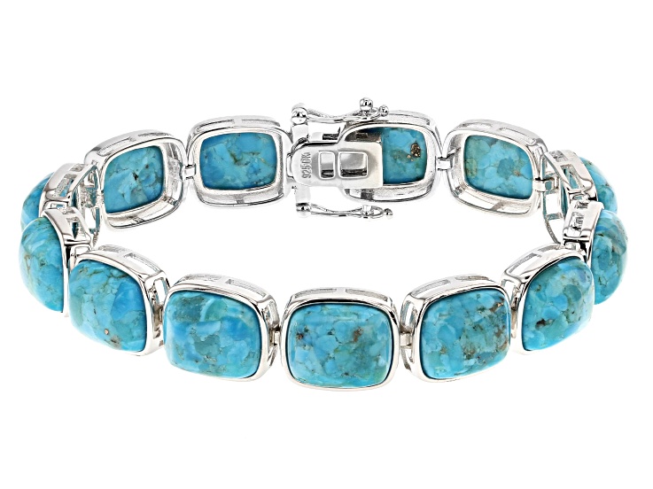Blue Turquoise Rhodium Over Silver Bracelet - AEH198 | JTV