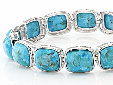 Blue Turquoise Rhodium Over Silver Bracelet