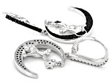 Black Spinel Rhodium Over Silver Crescent-Moon, Cat & Star Dangle Earrings .57ctw