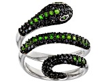 Black Spinel Rhodium Over Sterling Silver Snake Ring 1.46ctw