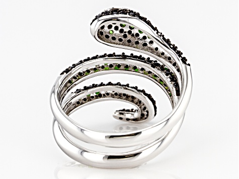 Black Spinel Rhodium Over Sterling Silver Snake Ring 1.46ctw