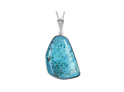 Blue Chrysocolla rhodium over silver enhancer with chain - AEH224 - Vimarsana News