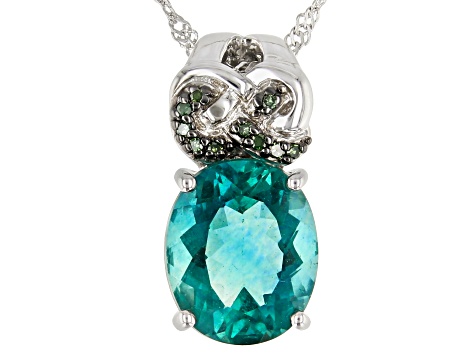 Teal fluorite rhodium over sterling silver pendant with chain 4.46ctw